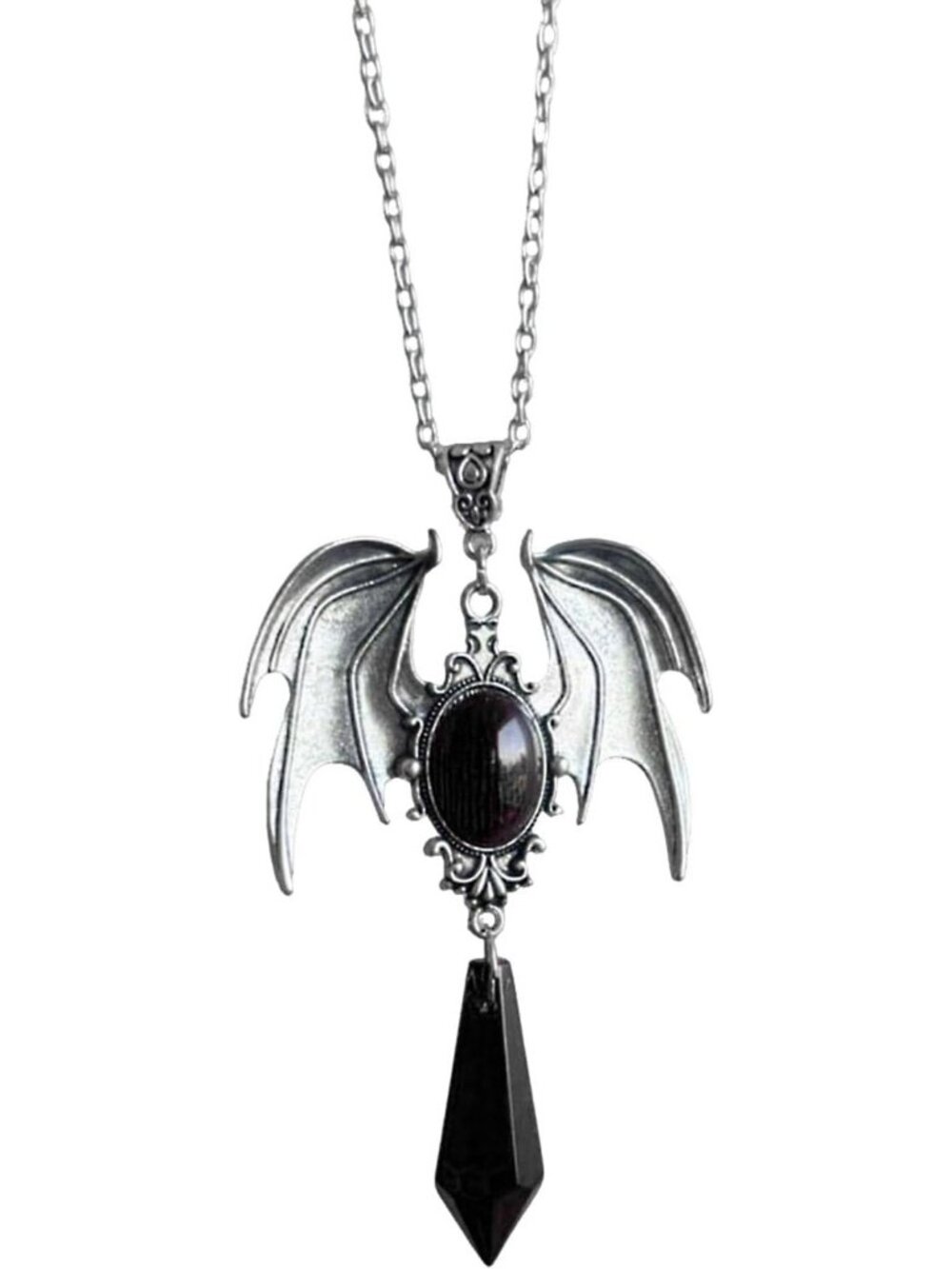 Women's Black Vintage Punk Crystal Coffin Cosplay Bat Pendant Arrow Necklaces
